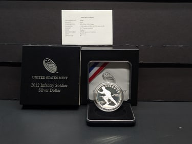 2012-W PROOF Infantry Soldier Commem Silver Dollar in OGP w/ COA