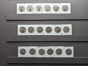 17 Kennedy Halves from 1980 P to 1989 D. Missing only the 82 D, and 87 P/D. Choice BU.? The 82 and
