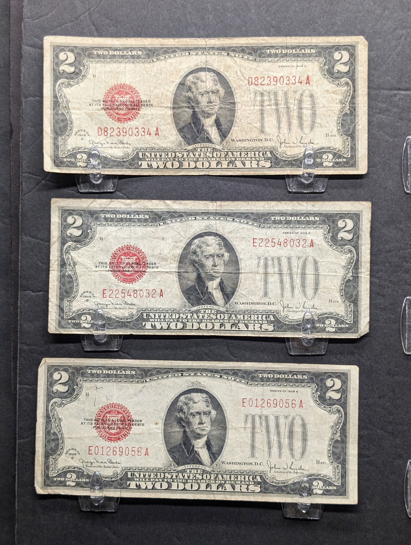 Three 1928 G $2 Red Seal United States Notes. Circulated.? (1 of 3)
