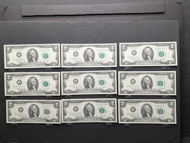9 consecutive serial number 1976 $2 Bicentennial $2 notes. Boston Mass.? GEM Uncirculated.?