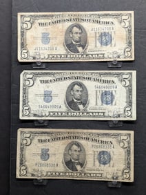 Three 1934 $5 silver certificates: 1934 A, 1934 C, and 1934 D. Circulated.?