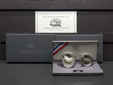 1991-S PROOF Mount Rushmore Anniv. 2-Coin Commem Set in OGP w/ COA
