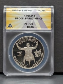 1996-P PROOF Atlanta Paralympics Commem Silver Dollar - ANACS Cert. PR69 DCAM