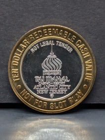 Collector's Edition .999 FINE SILVER CENTER Taj Mahal Casino $10 Gaming Token