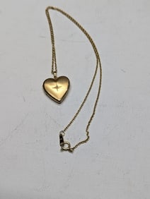 18 Inch sterling chain with gold heart picture locket--crystal. Gold overlay. Appears never worn.?