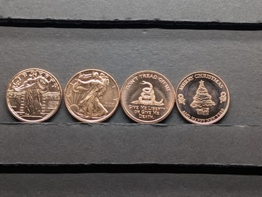 1 Oz. Each .999 FINE COPPER Various Designed Rounds (4 PCS)
