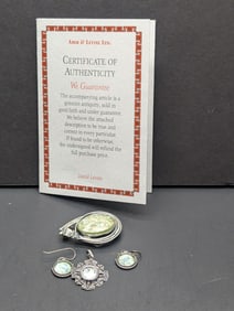 Ancient Roman Glass SOLID SILVER Jewelry Set w/ COA - Earrings, Pendant & Broach - VERY PRETTY!!