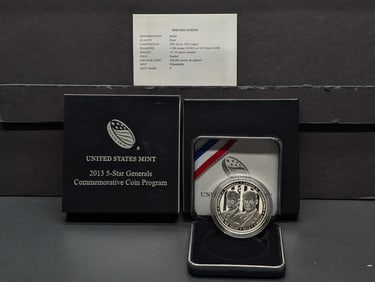 2013-P PROOF 5-Star Generals Commem Silver Dollar in OGP w/ COA