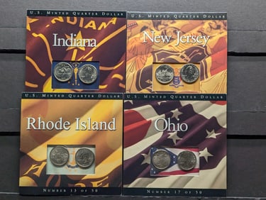 Lot of Four Various Statehood Quarters in State Information Displays (P&D Mint)