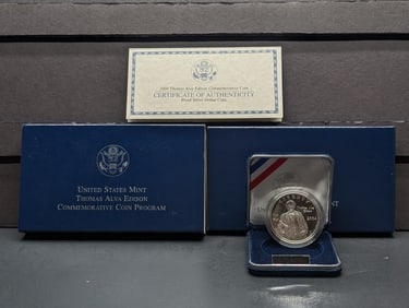 2004-P PROOF Thomas Alva Edison Commem Silver Dollar in OGP w/ COA