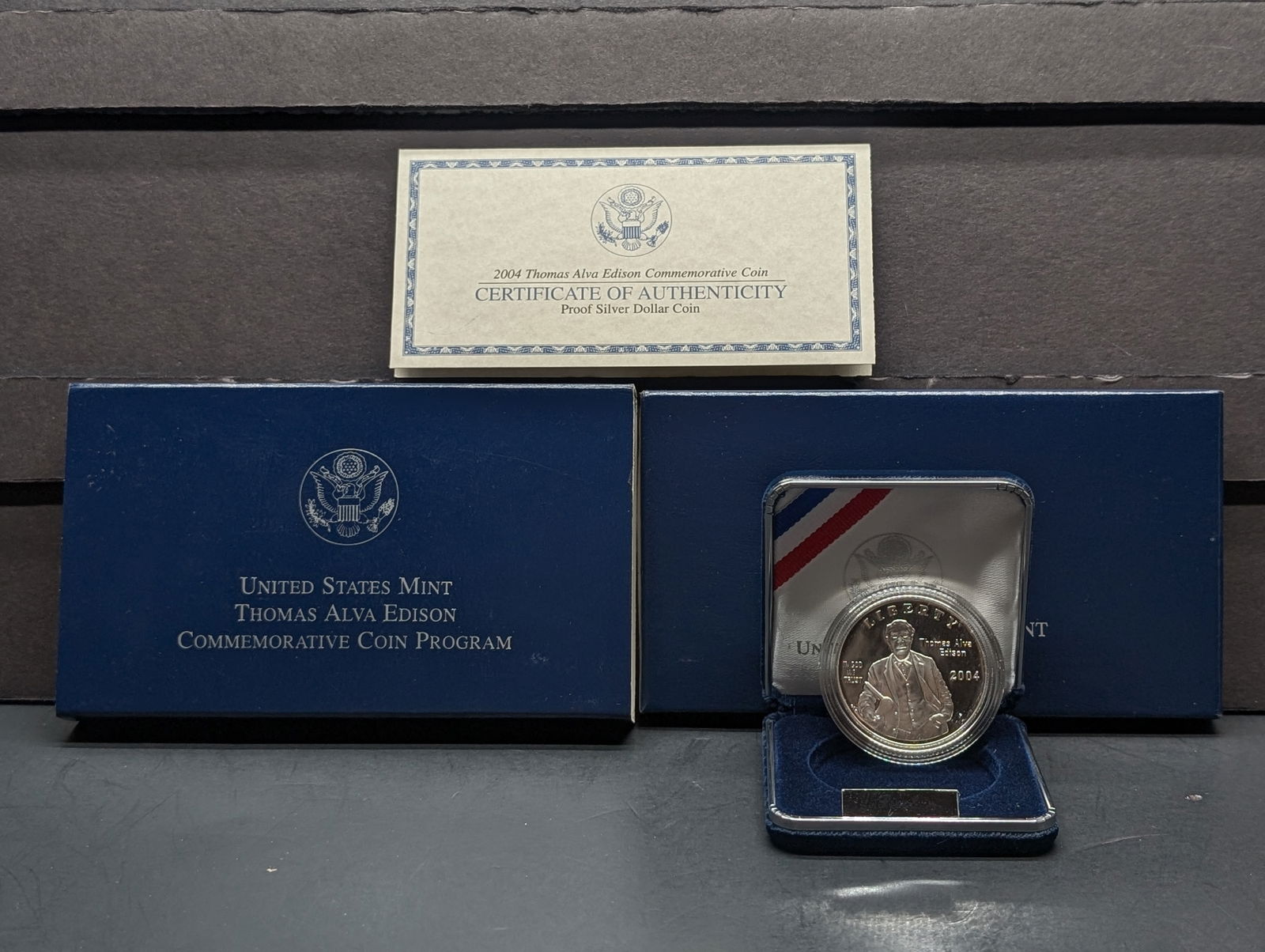 2004-P PROOF Thomas Alva Edison Commem Silver Dollar in OGP w/ COA (1 of 4)