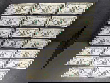 Lot of Twenty 1963 B Series $1.00 Joseph W. Barr Notes