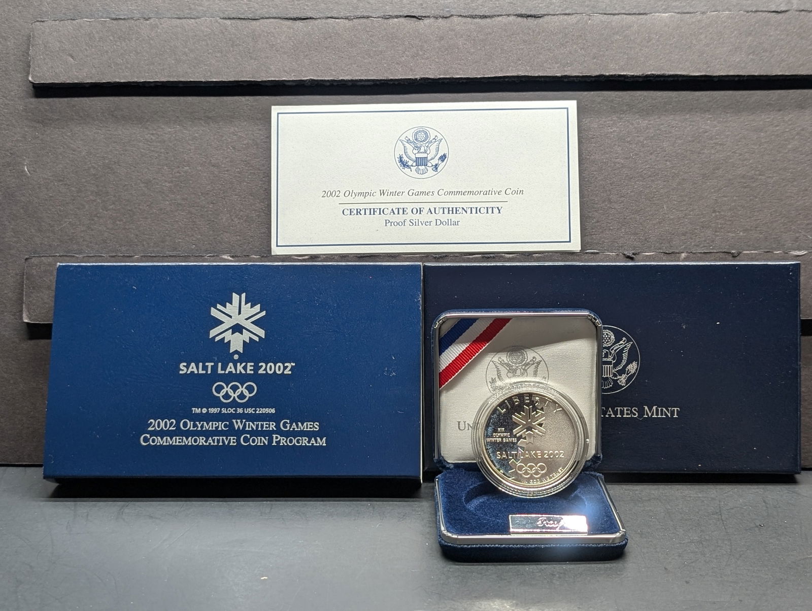 2002-P PROOF Salt Lake Olympic Winter Games Commem Silver Dollar in OGP w/ COA (1 of 4)