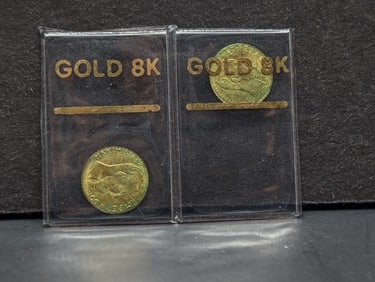 1865 Mexico Miniature 8K GOLD Maximiliano Coins (2 Pcs)