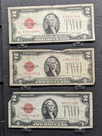 Lot of Three 1928 G Series $2.00 RED SEAL Banknotes *Average Circ*