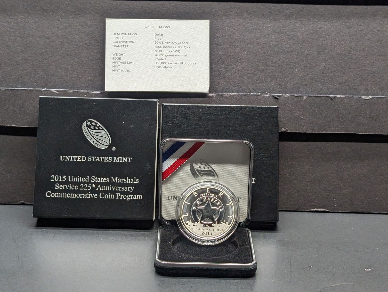 2015-P PROOF U.S. Marshals Service 225th Anniv. Commem Silver Dollar in OGP w/ COA (1 of 4)