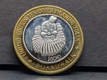 Limited Edition .999 FINE SILVER CENTER Boardwalk Casino $10 Gaming Token w/ Damage
