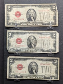 (1) 1928 D & (2) 1928 G Series $2.00 RED SEAL Banknotes *Average Circ*