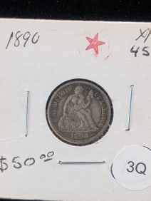 1890 Seated Dime XF