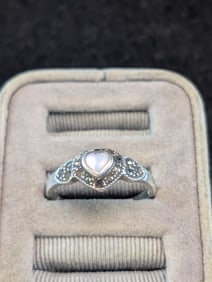 Woman's Sterling Silver Heart Shaped Opal Stone Size 8 Ring. Marked 925. Ring Weighs 0.08 Toz (2.6