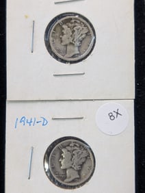 (2 Coins) 1940-P & 1941-D Mercury Dimes - 90% Silver