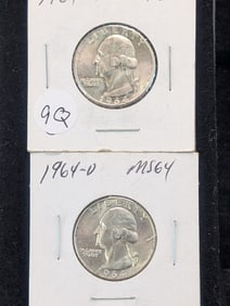 Two Of The Last Silver Quarters, 1964 In MS & 1964-D In MS