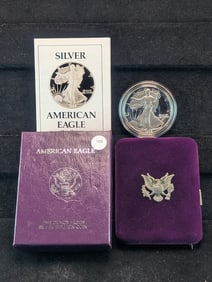 1988-S Proof American Silver Eagle, .999 Fine Silver One Troy Ounce in OGB & COA