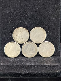 (5 Coins) 1959, 60, 62, 63, & 64 Silver Canadian Dimes - 80% Silver
