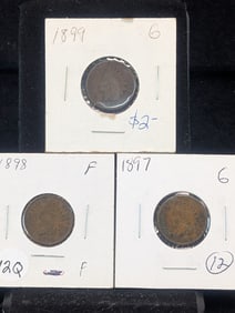 Three Mid Range Indian Head Cents, 1897-Good / 1898-Fine / 1899-Good.