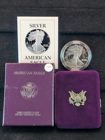 1987-S Proof American Silver Eagle, .999 Fine Silver One Troy Ounce in OGB & COA