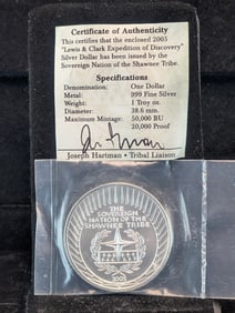 2005 BU Lewis & Clark 999 Fine Silver One Troy Ounce Dollar, Issued by the Sovereign Nation of the