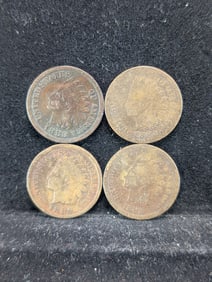 (4 Coins) 1882, 83, 84, & 89 Indian Head Cents