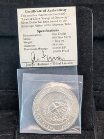 2004 BU Lewis & Clark 999 Fine Silver One Troy Ounce Dollar, Issued by the Sovereign Nation of the