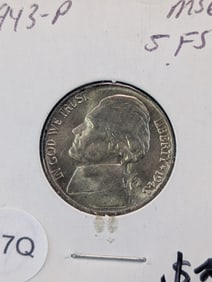 1943-P Silver WWII Nickel In MS With Full Steps
