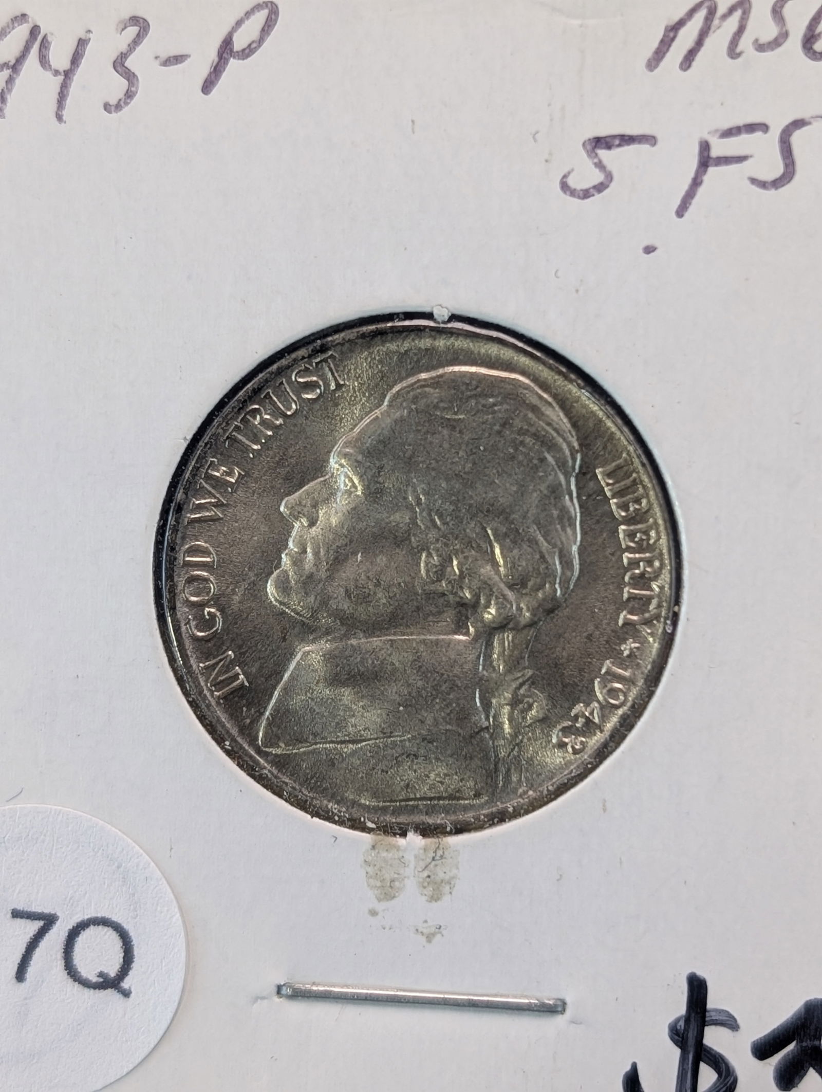 1943-P Silver WWII Nickel In MS With Full Steps (1 of 2)