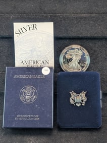 1996-P Proof American Silver Eagle, KEY DATE .999 Fine Silver One Troy Ounce in OGB & COA