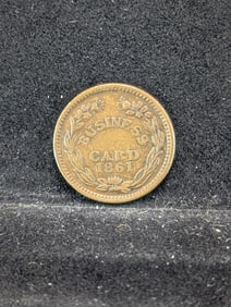 1861 Merchant Civil War Token. OBV: "Business Card 1861". REV: "Henry C. Welles, Druggist &