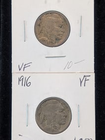 Two Early Buffalo Nickels In VF 1916 & 1917 High Grade For Those Years
