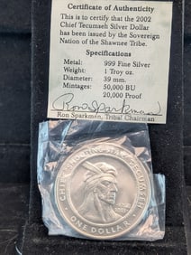 2002 BU Lewis & Clark 999 Fine Silver One Troy Ounce Dollar, Issued by the Sovereign Nation of the