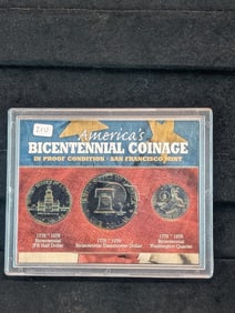 1976-S Americas Bicentennial Coinage Set in Gem Proof condition. Quarter Half Dollar and Dollar