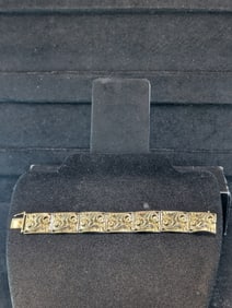 Woman's Vintage (Designed By Alice Caviness) Sterling Silver Filigree 8" Panel Bracelet Accented