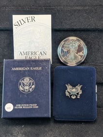 1998-P Proof American Silver Eagle, .999 Fine Silver One Troy Ounce in OGB & COA