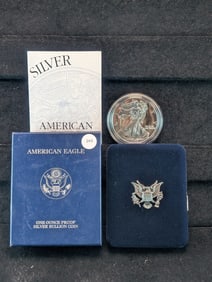 1999-P Proof American Silver Eagle, .999 Fine Silver One Troy Ounce in OGB & COA