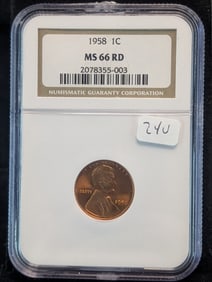 1958-P NGC MS66Red Lincoln Cent. Tougher P mint coin. NGC list is $42?