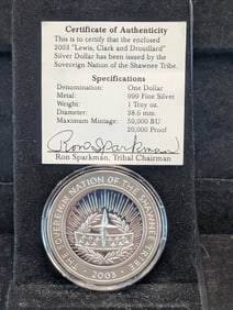 2003 Proof Silver Dollar - Lewis, Clark & Douillard - 1 Troy oz. with COA