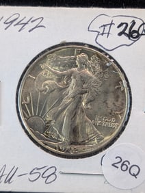 Toned WWII 1942 Silver Walking Liberty Half. AU.