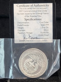 2007 Proof Silver Dollar - Commemorative issued by the Sovereign Nation of the Shawnee Tribe with