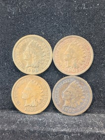 (4 Coins) 1900, 01, 02, & 03 Indian Head Cents