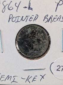 Metal Detected Semi-Key Date Indian Head Cent, 1864-L Pointed Breast