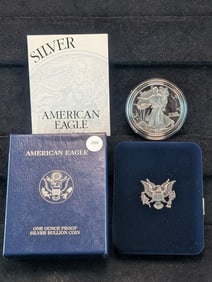 2001-W Proof American Silver Eagle, .999 Fine Silver One Troy Ounce in OGB & COA